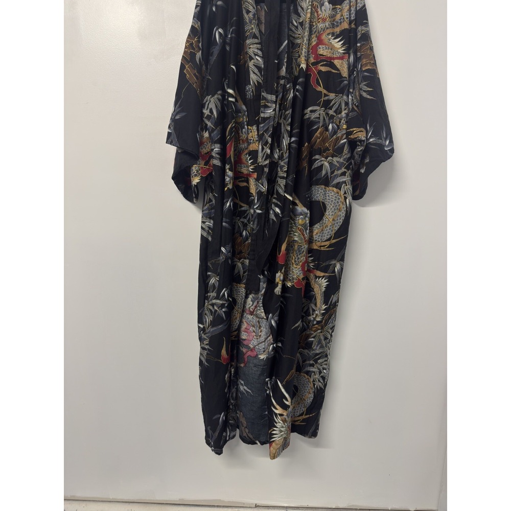 Japanese HAORI Robe DRAGON & BAMBOO Cotton Gold Detail Rich Colors #3 - Picture 4 of 12